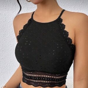 SHEIN Black Lace Halter Top